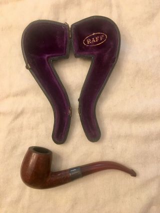 Old Vintage Raff Curved Wood Smoking Tobacco Pipe With Case