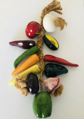 Vintage 12 Pc Wall Hanging Rope Of Ceramic Vegetables - Kitchen Decor 20 "