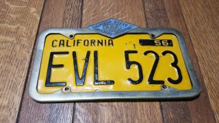 1956 California License Plate With Vintage Aaa License Plate Holder.