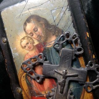 C1700 Italian Rare Antique Reliquary Relic Jesus Cross & 19th C Box Memento Mori