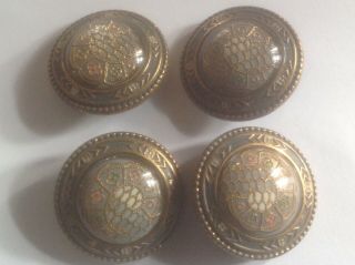 4 Vintage Enamel Lace And Glass Buttons