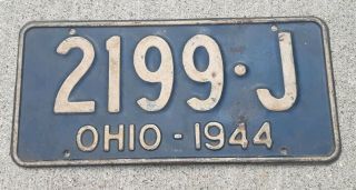 Vintage 1944 Ohio State Automobile Single License Plate 2199 - J Wwii Era Antique