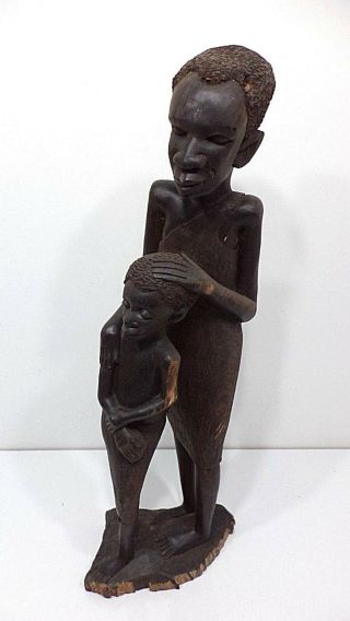 21 " African Wooden Statue Tribal Art Warrior Fertility Father Child Man Boy