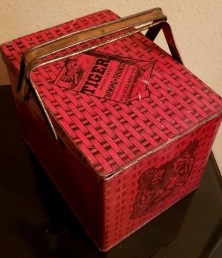 Tiger Bright Sweet Chewing Tobacco Lunch Pail Box General Store Tin.  Co
