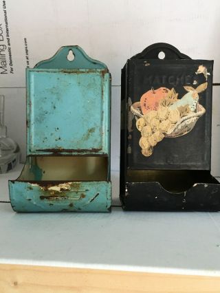 2 Vintage Tin Kitchen Match Holders