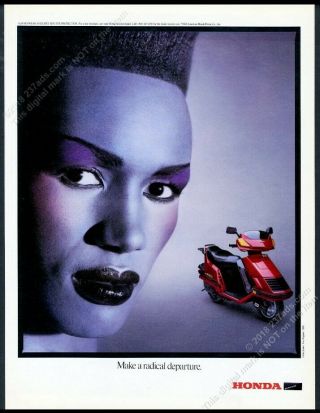 1985 Grace Jones Photo Honda Elite Scooter Vintage Print Ad