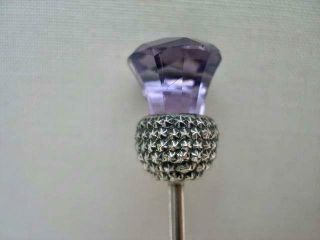 A Good Quality Hallmarked Silver & Amethyst Glass Thistle Finial Button Hook. 2
