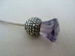 A Good Quality Hallmarked Silver & Amethyst Glass Thistle Finial Button Hook. 4