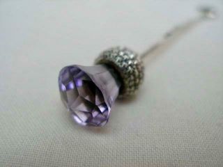 A Good Quality Hallmarked Silver & Amethyst Glass Thistle Finial Button Hook. 5