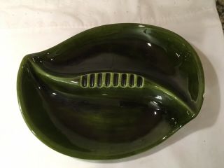 Vintage Retro Mid - Century 1960 ' s Green Glaze Ceramic Ashtray 11” X 9.  5 X 2 3/4” 2
