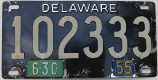 1955 Delaware Black Stainless License Plate Quality Unretouched