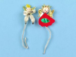 Vintage SPUN COTTON Head ANGELS Chenille CHRISTMAS Picks Package Tie - Ons 3