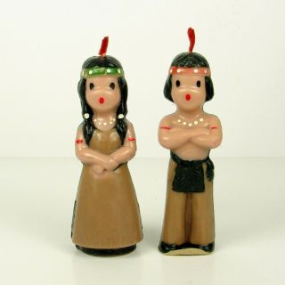 Pair 1950s Gurley Thanksgiving Candles Boy Girl Vintage Kitsch Collectibles