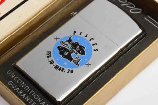 1972 Vintage Zippo Lighter,  Pisces Zodiac Astrology - W/ Box