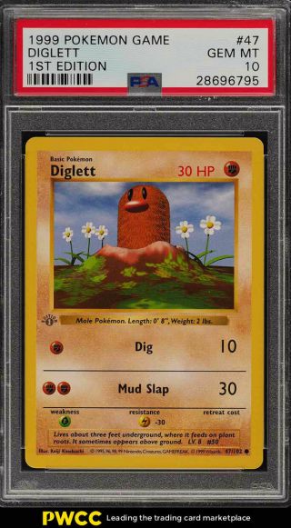 1999 Pokemon Game 1st Edition Diglett 47 Psa 10 Gem (pwcc)