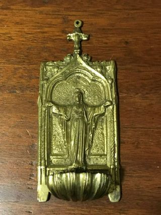 Vintage Brass Catholic Holy Water Font