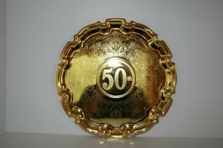 50th Wedding Anniversary Round Gold Plated Plaque 12 "