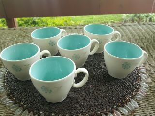 Vintage Mcm Coffee Tea Cups Turquoise White Mid Century Set Of 6