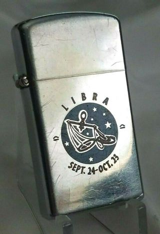 1979 Zippo Slim Lighter Zodiac Sign Libra