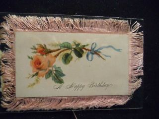 Victorian Scrap 7343 - Birthday Card - Pink Silk Fringe
