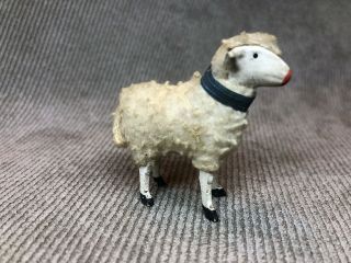 Vintage 2” German Putz Sheep With Blue Collar