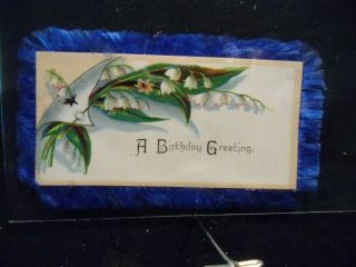 Victorian Scrap 7349 - Birthday Card - Dark Blue Silk Fringe