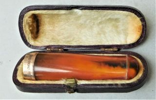 Hm1909 9ct Gold Real Amber Cheroot Cigar Cigarette Holder Vintage