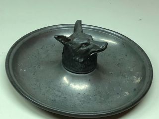 Old Vtg Wolf Head Metal Ashtray Candy Dish Still Coin Dish 7 1/2 " In Diameter