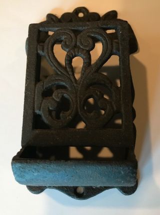Antique Wall Mounted Heavy Cast Iron Match Box Holder Vintage Rustic Decor 2