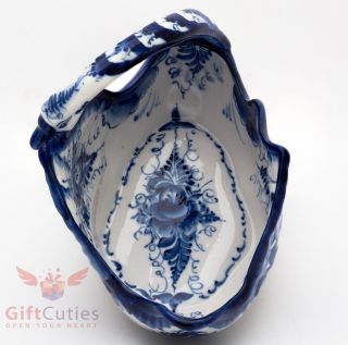 Gzhel Porcelain candy fruits dish bowl server basket swan shape Hand - painted 5