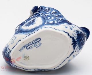 Gzhel Porcelain candy fruits dish bowl server basket swan shape Hand - painted 6