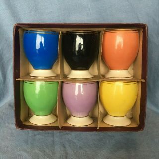 1930s Vintage Ceramic Footed Egg Cups Set Of 6 Romanian Romania