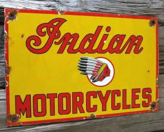 Indian Motorcycle Vintage Porcelain Enamel Gas Oil Sales Advertising Dealer Sign