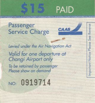 Old Airlines Passenger Service Charges 15$ Revenue Ticket Singapore