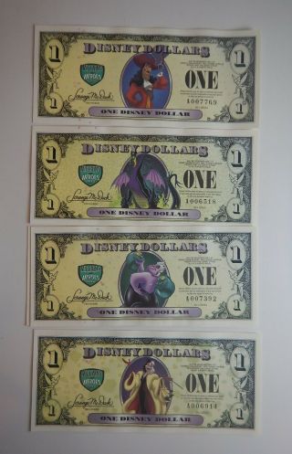Disney Dollars Villains & Heroes 2013 Set Of 4 Bank Note Error Mistake