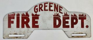 Vintage Greene York Fire Department License Plate Topper - Nr