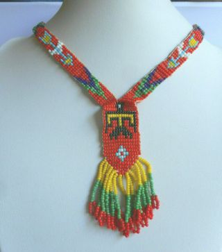Vintage Navajo Indian Glass Bead Work Necklace Thunderbird Native American Az Nm
