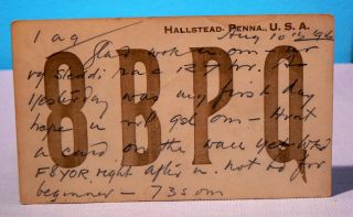 1926 Ham Radio Qsl Card - 8bpq,  Hallstead,  Pa