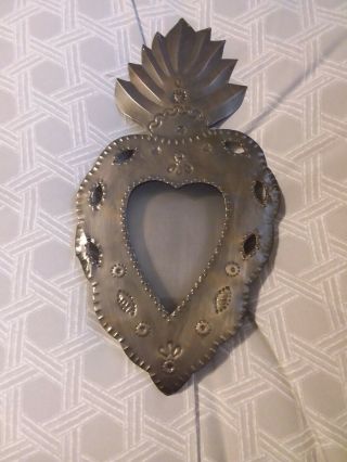 Large Mexican Tin Nicho Shadow Box - Vintage Style Frame - Heart Leaf