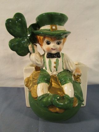 Vintage Lefton St Patricks Day Leprechaun Planter 6251