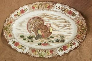 Large Oval Vintage Thanksgiving Turkey Serving Platter 18½” Long And 13¾” Wide