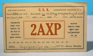 1928 Ham Radio Qsl Card - 2axp,  Hasbrouck Heights,  Nj