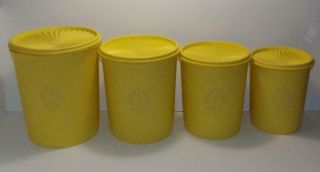 Vintage Set Of 4 Tupperware Canisters Sunny Yellow W/ Lids Seals Servalier