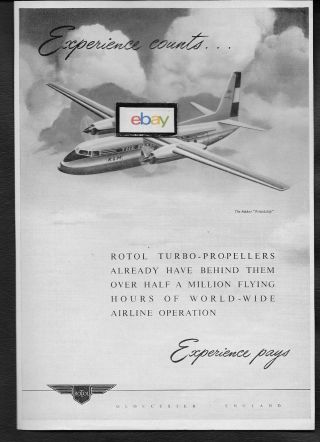 Klm Royal Dutch Airlines Fokker F - 27 Friendship 1955 Rotol Propeller Ad