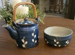 Vintage Otagiri Handcrafted Stoneware Pottery Teapot & Bowl Japan