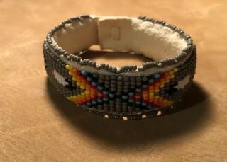 Awesome Neat Large Native American Lakota Sioux Lazy Stitch Beaded Wrist Band