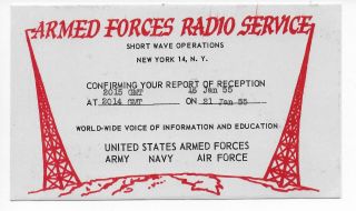 Qsl Armed Forces Radio Service Afrs York City 1955 Army Navy Air Force Dx