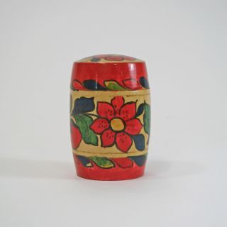 Vintage Russian/ Ussr Folk Art Hand Painted Wooden Container 3.  5in