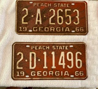 Vintage 1966 Georgia License Plate Set