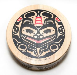 Clarence A.  Well Native Haida Indien Shaman Round Storage Box 10 " Diameter